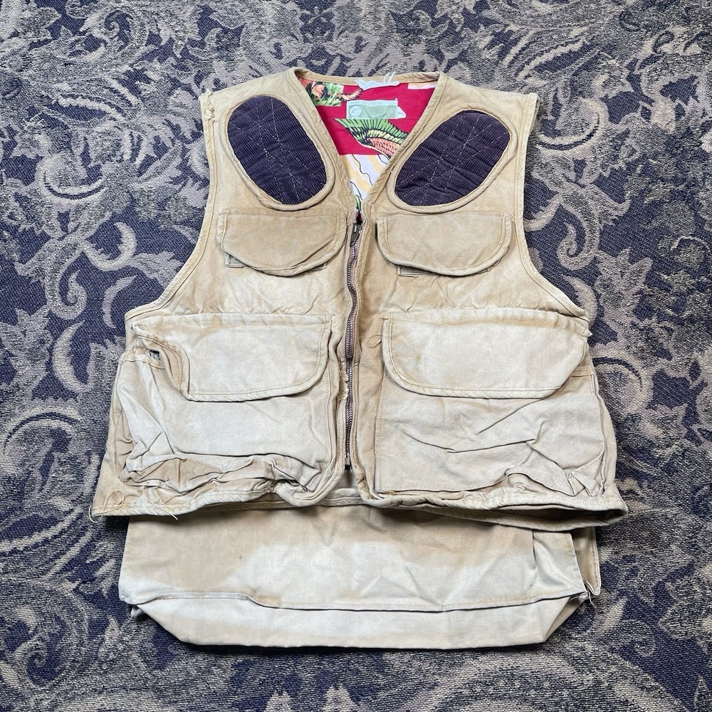 Vtg 70s Jcpenney Hunting Apparel Vest Canvas Duck Print Mens Size Large
